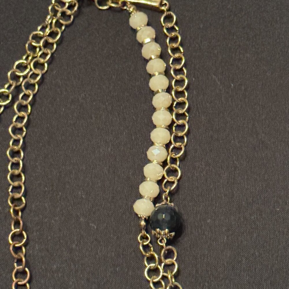 Vintage Fashion Long Charm Necklace Gold tones Tassel Stones - Picture 3 of 3